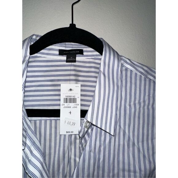 Ann Taylor NWT Blue White Striped Sleeveless Button Up Collared Blouse 4 - Picture 3 of 3